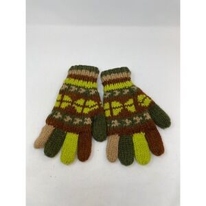 Lakhay's Adventure 100% Wool Gloves Unisex OS Green Brown Great Fair Isle Knit